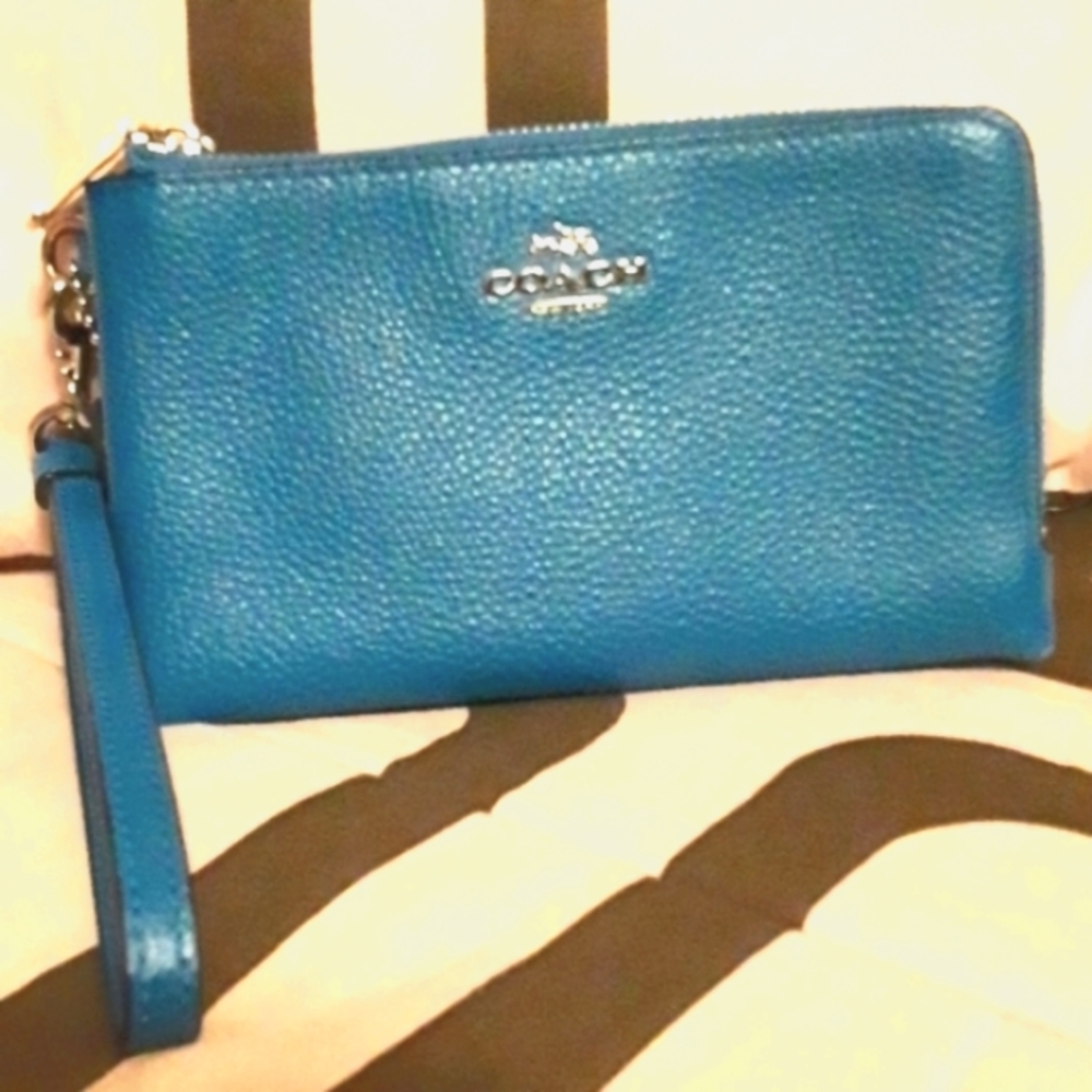 Coach Wristlet Double-Zipper Blue
